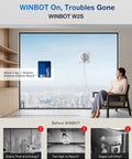 Winbot W2S Window Cleaning Robot With Edge To Edge Cleaning And TruEdge Scrubbers on large urban window