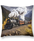 Comfy Steam Locomotive Train Throw Pillow Cover Plush Boho Farmhouse Cushion Case 18x18 Inch Square