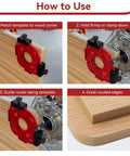 Instructions for Game Changer Radius Jig Router Templates with precision cutters for shaping wood corners and tabletops.
