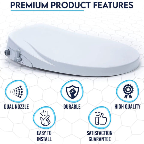Product features of Dual Nozzle Manual Bidet Toilet Seat For Round Toilets With Soft Close Lid Easy Install Power Free