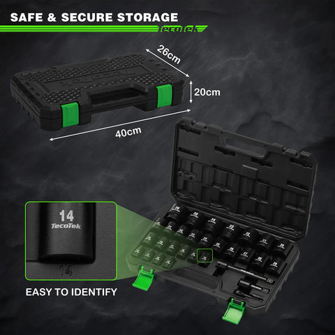 30-Piece Half Inch Drive Shallow Metric Impact Socket Set With Chrome Moly Steel, 10mm To 36mm in sturdy storage case