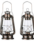 Pack Of 2 Vintage Rustic Lantern Lamps With Edison LED Bulbs, Bronze Rust Finish, 12 Inch Tall