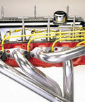 BBC V8 Wire Loom Kit Black For Vehicle Specific Fit, shown on a red engine, demonstrating heavy duty wiring protection.