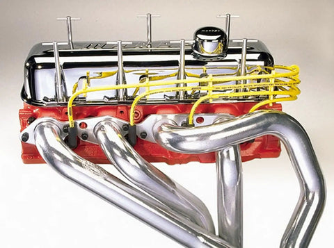 BBC V8 Wire Loom Kit Black For Vehicle Specific Fit, shown on a red engine, demonstrating heavy duty wiring protection.