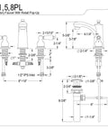 Technical drawing of 8 To 16 Inch Widespread Bathroom Faucet In Polished Chrome With Solid Brass Duraseal Valve Deck Mount