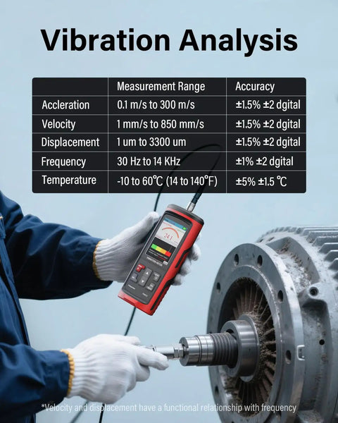 Digital Vibration Meter For Motors And HVAC Systems Pro Grade Vibration Analysis Tool in use on motor shaft
