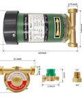 90W Water Pressure Booster Pump 115VAC 317 GPH At 21.7 PSI with dimensions and brass fittings in army green