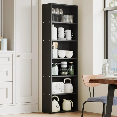 Image of a Six Tier Tall Bookcase With Industrial Rustic Wood Look And Open Storage Shelves For Books And Decor Floor Standing