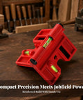 Multi-angle level tool with Steel-Gripping, Red design, featuring horizontal and vertical bubble vials for precision use.