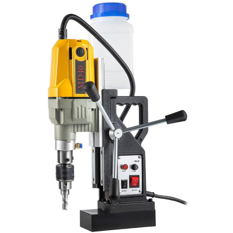 Workhorse Portable Magnetic Drill Press Powered By A Beefy 1100 Watt Motor Cruising At 580 Rpm with coring bit attached