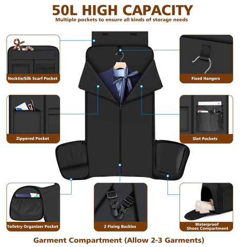 Four In One Rolling Garment Bag For Travel With Wheels Carry On Size Duffle Convertible Suit Carrier showing compartments and features