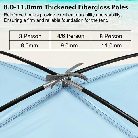 Anti UV Beach Tent For Three People, Portable Sun Shade Shelter With Extendable Floor, fiberglass poles detail