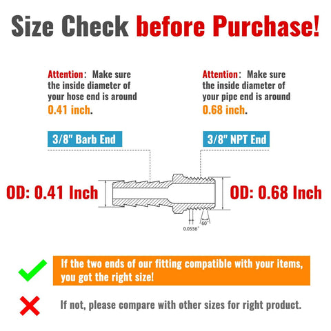 SUNGATOR 3/8'' NPT brass hose barb fittings, 2-pack, male NPT to 3/8'' barb air hose connectors