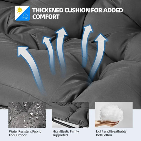 Close-up of cushion on Oversized Double Hanging Swing Chair With Removable Canopy And Cushion, showing water-resistant fabric and plush filling.