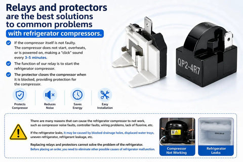 4.7 Ohm One Pin Refrigerator Starter Relay Kit With Overload Protector One Half HP For Danby Vissani Refrigerators