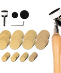 Bowl Sander Tool Kit For Woodturning With Double Bearing Holder, backing plates, sanding discs, and adjustable handle.