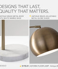 Arc Floor Lamp With Marble Base And Antique Brass Finish 3 Way Dimming For Your Living Room And Bedroom Go To Modern Minimalist Lighting