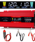 Heavy Duty 1200W Car Power Inverter Cranks Out DC 12V To 110V AC With Tough Steel Shell And Crisp LCD Display Panel for trucks and RVs.