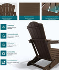 Set Of 2 Folding Adirondack Chairs With Cup Holder HDPE Wood Grain Finish All Weather Outdoor Patio Chairs For Deck Backyard Garden Lawn Brown Built To Last shown with ergonomic features and materials in a design layout.