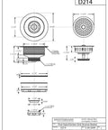 Technical drawing of 3-1/2 Inch Post Style Large Kitchen Sink Basket Strainer Matte Black Solid Brass Construction Built To Last Heavy Duty Drain Protector For Standard Openings Corrosion Resistant Premium Finish With Easy Turn Post Control, showing dimensions and design details.