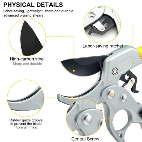 Close-up of Premium German Pruning Shears Heavy Duty Garden Clippers with high-carbon steel blade and ergonomic grip