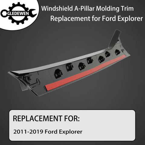 GLEDEWEN windshield A-pillar molding trim for 2011–2019 Ford Explorer; black plastic with red insert