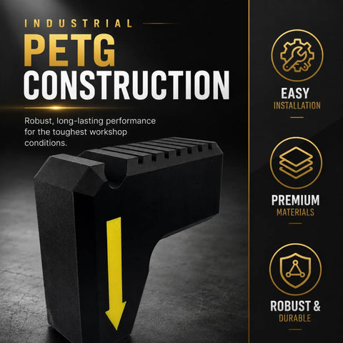 No Sweat Snap On Table Saw Dust Collector Adapter With Dual Hook Bucket Mount Industrial PETG Build showcasing robust construction details.