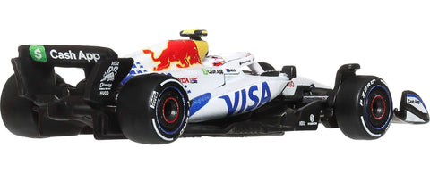 One To Sixty Four Scale Premium Die Cast Formula One Race Car With Real Riders Tires Metal Body And Chassis Includes Display Plinth And Collectible Packaging Styles May Vary Must Have For Gearheads And Car Collectors, rear view.
