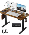 Sleek 48 Inch Electric Height Adjustable Standing Desk With Powerful Motor For Gaming And Office Setup Smooth Ergonomic Lifts Up To 154 Pounds Super Quiet Operation Perfect Fit For Any Room showing dual monitors and accessories.