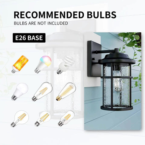Outdoor Wall Light Fixture For House Waterproof Anti Rust Black Lantern With Seeded Glass Shade E26 Socket Exterior Front Porch Lighting ETL Listed Modern Outdoor Wall Sconce Weatherproof Built Tough For Any Climate with recommended bulbs