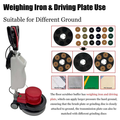 Heavy Duty Industrial Floor Scrubber And Polisher For Commercial Floors And Carpets with discs and grinding plates