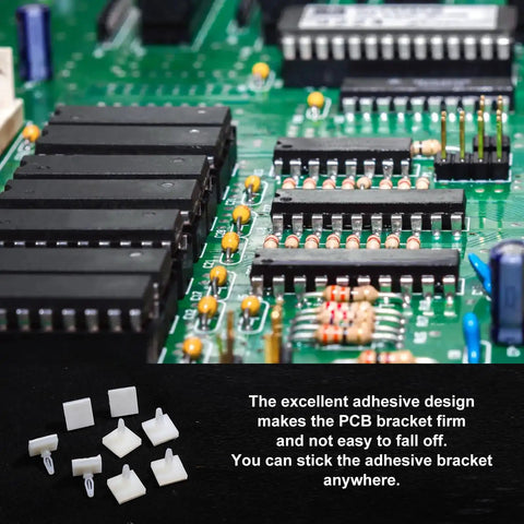 100 Pack Nylon PCB Adhesive Standoffs For Circuit Boards 0.25 Inch Insulated Spacers on a circuit board, showcasing firm adhesion and ease of use.