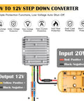 Diagram of 20V To 12V DC Step Down Converter Kit For 18V And 20V Batteries showing input and output connections.