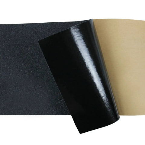 No Slip Grip Tape Roll 12 Inch Wide Self Adhesive Traction Tape With Silicon Carbide Grit partially unrolled showing adhesive side