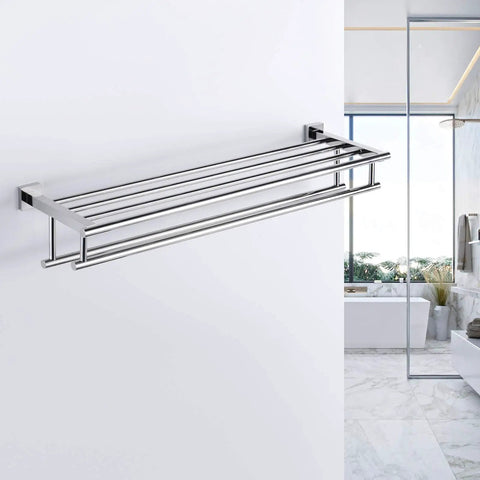 Two Towel Rack With Dual Bars And A 20 Inch Shelf For Bathroom Wall Mount In Rustproof SUS304 Stainless Steel Brushed Finish