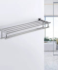 Big Stainless Steel Towel Rack And Shelf With Two Bars, 29.37 Inch Wall Mount Shower Organizer In Modern Square Style, Rustproof SUS304