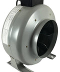 8 Inch Inline Duct Booster Fan With 670 CFM Metal Construction 8 Inch Inlet And Outlet Low Noise Performance High Pressure Air Handling Energy Efficient Ventilation Fan For Long Duct Runs Made In United States, angled view