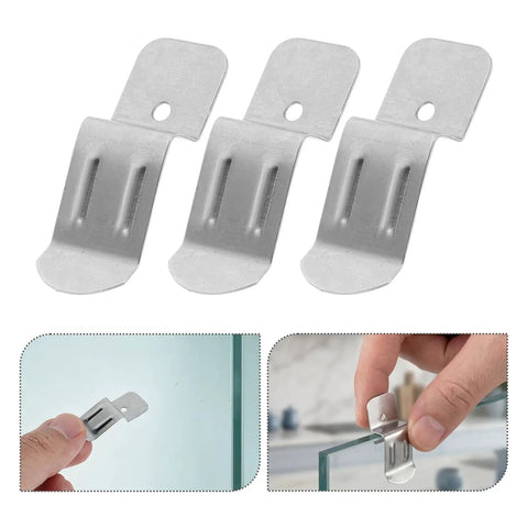 Glass Clips Quick Mount Hook Bracket Set Heavy Duty Stainless Steel 50 Pieces Elastic Adjustment Precision Polished Surface Metal Fastening Clips