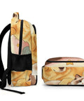 Side view of Bone And Wool Ball Mates Printed Backpack For Unisex Large Capacity Daypack with dog and cat print.