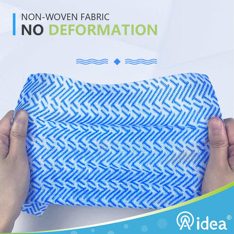 Ultra Absorbent Reusable Cleaning Wipes 40 Count 12x24 Inch Multi Purpose Towels held up showing non-woven fabric pattern.