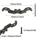 12 Pack Antique Bronze Decorative Arch Pulls 3 Inch By 0.6 Inch Zinc Alloy Mini Handles With 54mm Hole Spacing dimensions shown