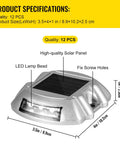 Solar LED Driveway Lights 16 Pack With Switch Waterproof Outdoor Pathway Markers detail showing solar panel and dimensions