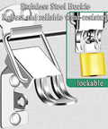 Detail of the lockable stainless steel buckle on the Hella Durable Waterproof Stainless Steel Tool Box.