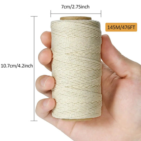 Hand holding Beige 1Mm 3 Ply Butchers Twine Cotton Cooking String Oven Safe Food Grade Non Toxic High Temperature Resistant