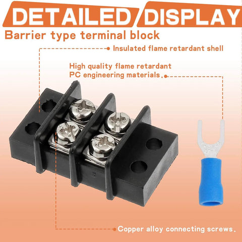 Three Circuit Terminal Block Kit With Dual Row Screw Terminals, 20-30A, 200-450V, Heavy Duty All In One Wire Connection Strip