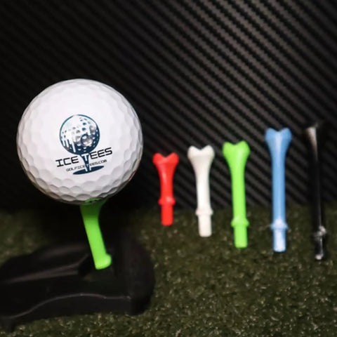 Stable Base Golf Tees And Ball Holder For Home Practice Monitor Trainer Set with colorful tees and ball on artificial turf