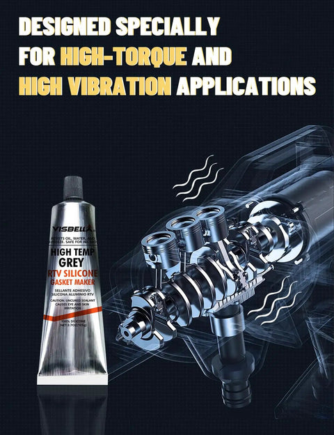Heavy Duty High Temp RTV Silicone Gasket Maker Sealant For Oil Resistant Waterproof Bonding Of Internal Combustion Engines And Steam Turbines, Quick Dry Flexible Grey 3.7 Oz tube for high-vibration engines