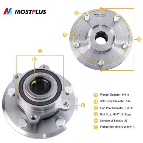 Front Wheel Hub Bearing Assembly For 2009-2016 Dodge Journey And 2014-2015 Ram ProMaster 1500 2500 3500, 5 Lug, detailed view
