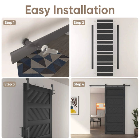 Installation steps for 36 By 84 Inches Wave Shape Sliding Barn Door Kit With Hardware Included, Solid Wood Core Black Finish