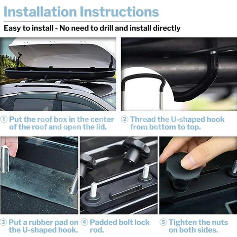 Installation instructions for Four Pack Roof Box U Bolt Clamps Heavy Duty Mounting Kit For Cars And Vans 85mm Inner Width